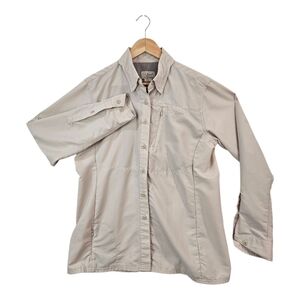 LL Bean No Fly Zone Insect Repellant Button Down Long Sleeve Top Size Small